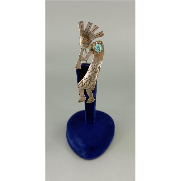 Navajo Sterling Silver Turquoise Kokopelli Brooch