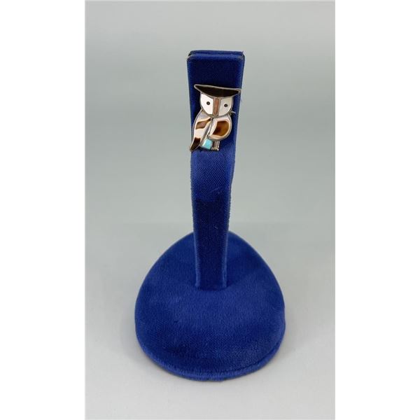 Zuni Inlaid Owl Sterling Silver Brooch