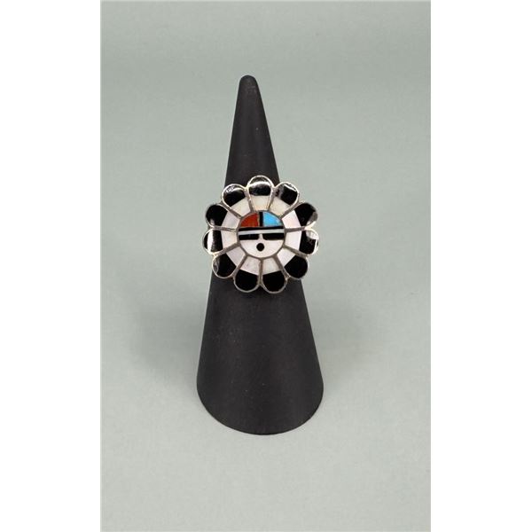 Zuni Inlaid Sunface Sterling Silver Ring