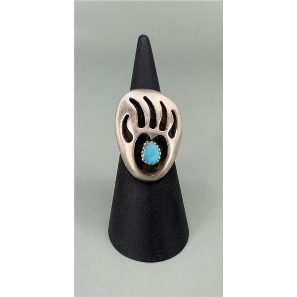 Navajo Sterling Silver Turquoise Bear Paw Ring