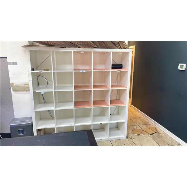 2 WHITE MULTIPLE SECTION SHELVING UNITS