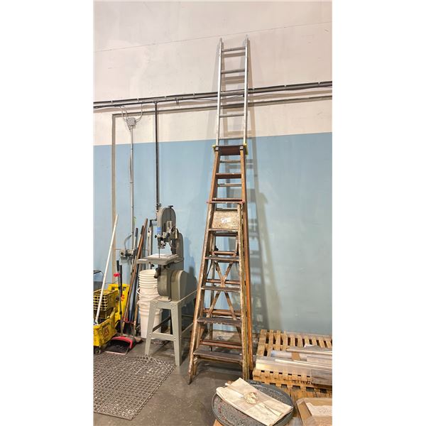 ALUMINUM 24FT EXTENSION LADDER, WOODEN 8FT STEP LADDER AND WOODEN 6 FT STEP LADDER