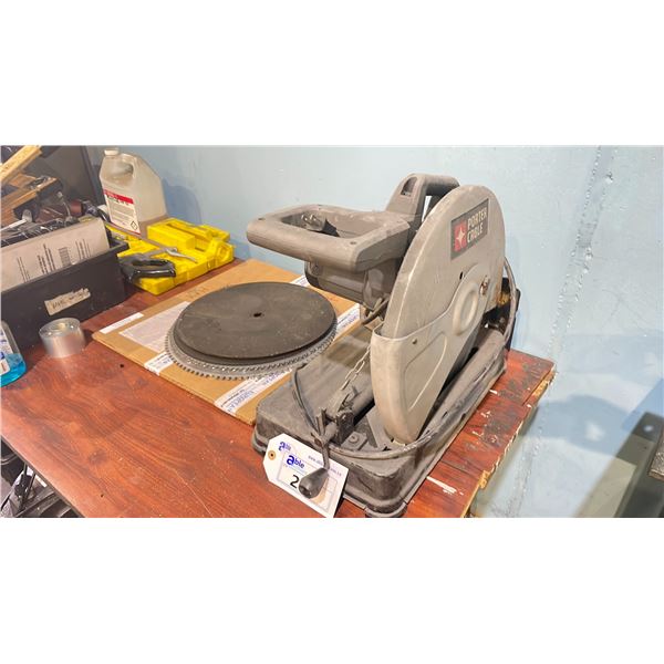 PORTER-CABLE ELECTRIC INDUSTRIAL CHOP SAW WITH VARIOUS WOOD & METAL CUTTING SAW BLADES