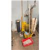 Image 1 : BLUE METAL HEAVY DUTY GRINDER STAND, ASSORTED JANITORIAL EQUIPMENT, & BUCKETS