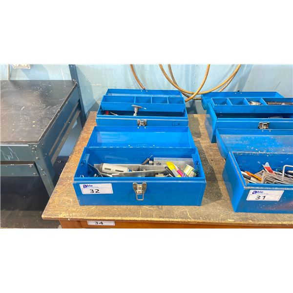 2 BLUE METAL HANDHELD TOOL BOXES WITH ASSORTED CONTENTS