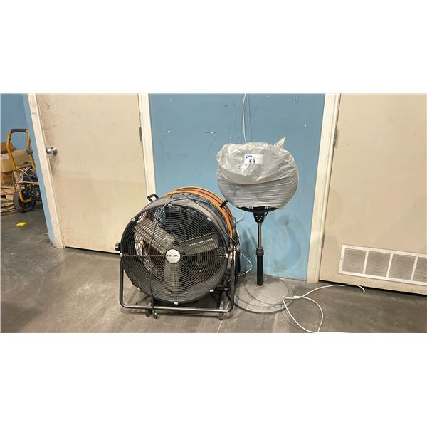 2 ELECTRIC 24" DRUM FLOOR FANS AND SINGLE FLOOR FAN