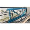 Image 1 : 2 BLUE UPRIGHT PALLET RACK  STANDS 112" H AND 6 8 FT BLUE CROSS BARS OUTSIDE BACK SHOP
