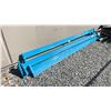 Image 2 : 2 BLUE UPRIGHT PALLET RACK  STANDS 112" H AND 6 8 FT BLUE CROSS BARS OUTSIDE BACK SHOP