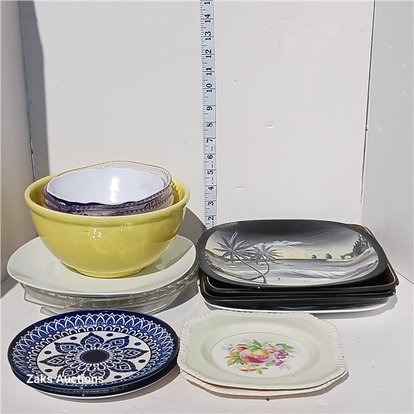 Lot Of Dishes & Handpainted Island Scene Plate