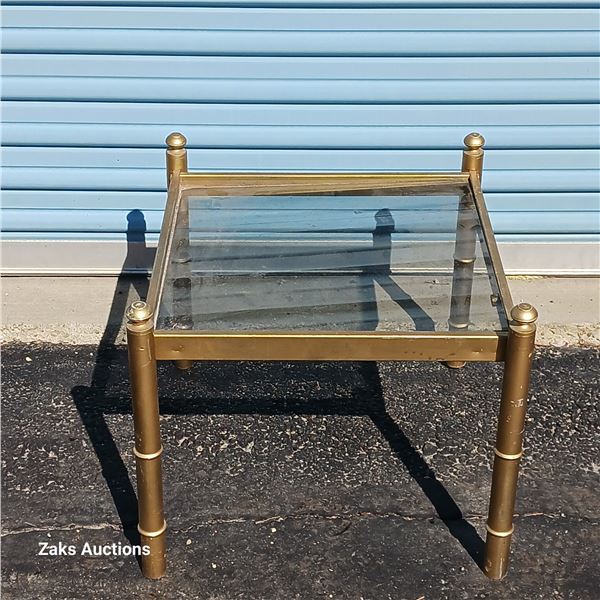 Vintage Hollywood Regency Gold & Glass Table 19" x 19" x 16"