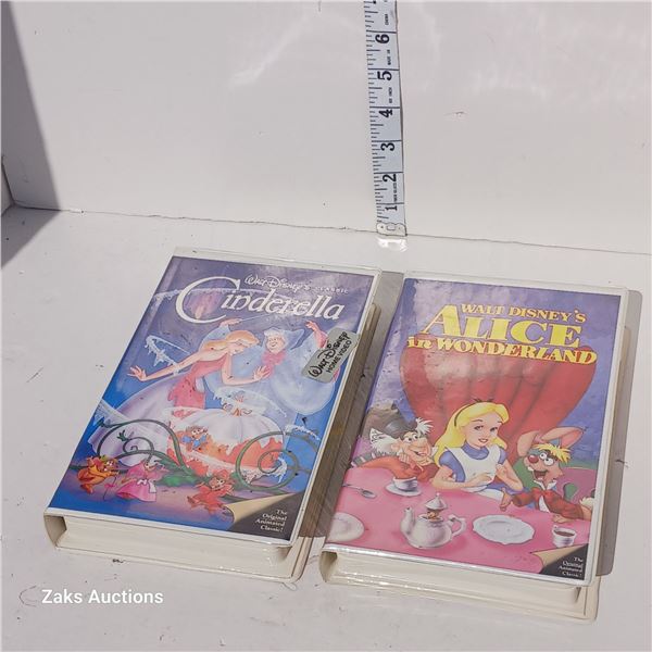 Two Vintage Black Diamond Beta Max, Walt Disney, Cinderella & Alice In Wonderland