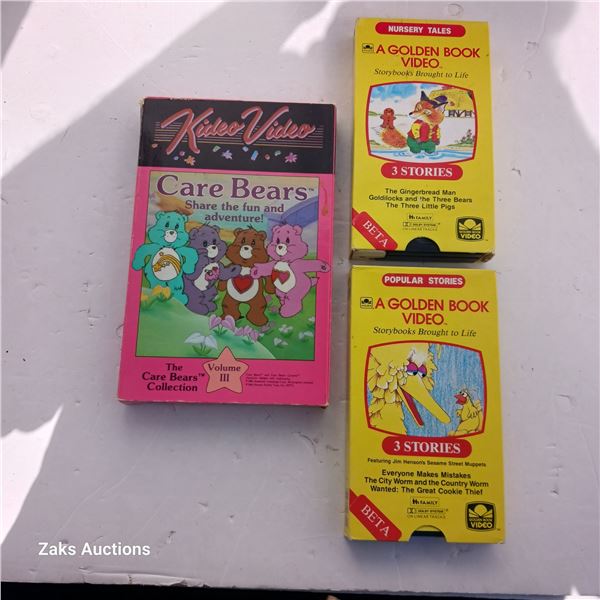 Three Vintage Beta Max, Care Bears, Nursery Tales & Popular Stories