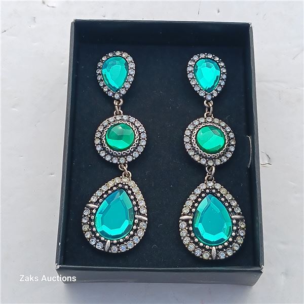 Triple Stone Dangle Earrings 3"