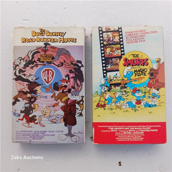 Two Vintage Beta Max Tapes The Bugs Bunny / Road Runner Movie & The Smurfs Magic Flute