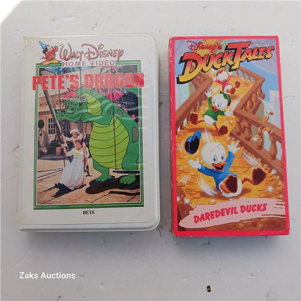 Two Vintage Beta Max, Walt Disney, Pete's Dragon & Ducktales Daredevil Ducks