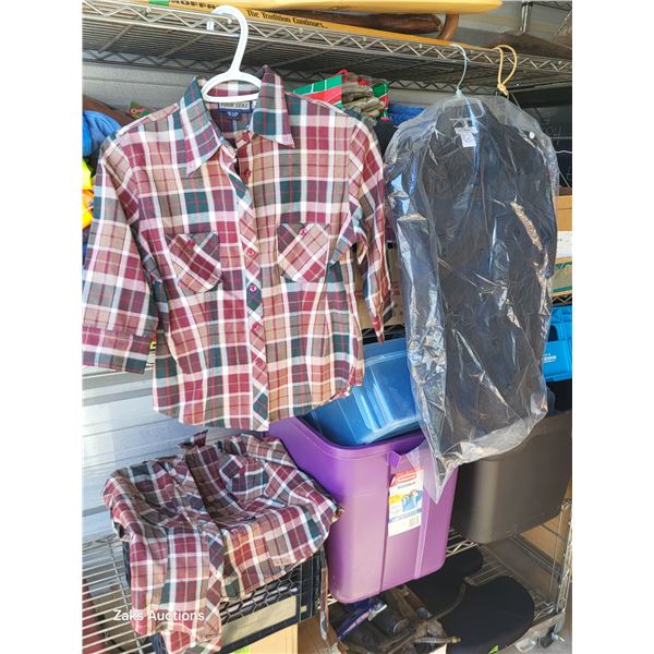 Boys Medium Large New Clothing - 2 Plaid Shirts and 1 Blakc Sheen Button Up