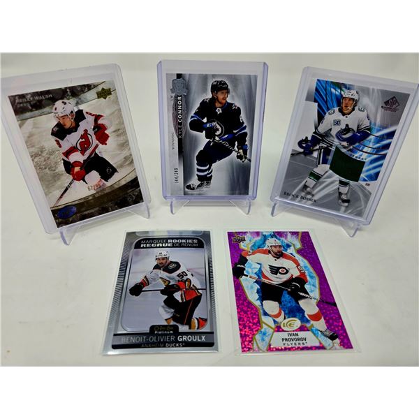 5-Card Hockey Lot â€“ Groulx Rookie, Boeser Jersey, Kyle Connor /149