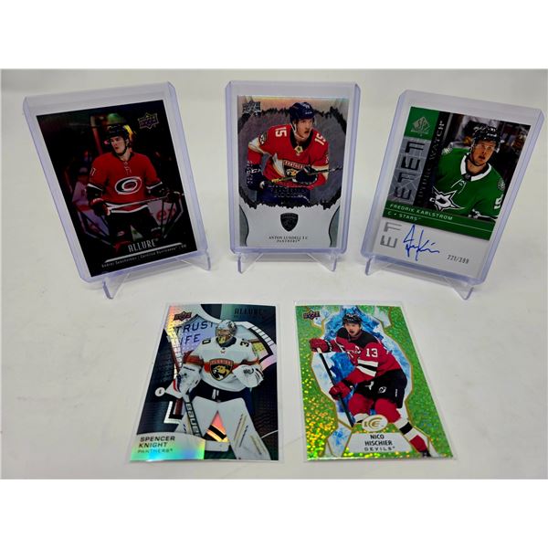 6-Card Hockey Lot â€“ Karlstrom Auto, Lundell Jersey, Spencer Knight RC