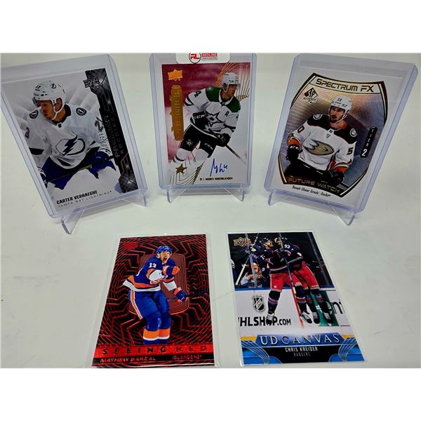 NHL Card Lot w/ Miro Heiskanen Auto, Groulx FX Rookie, Barzal Insert