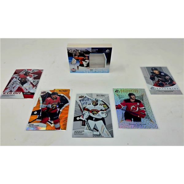 SPx & Allure Insert Lot â€“ Carter Hart Relic, Spencer Knight, Pageantry â[x=#8364