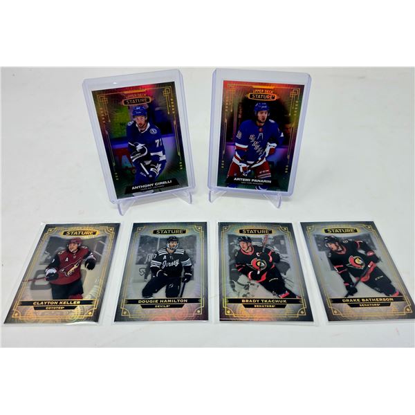 6-Card Upper Deck Stature NHL Hockey Lot â€“ Cirelli, Panarin, Hamilton, Tkachuk