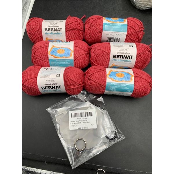 Lot of 6 Bernat Handicrafter Yarn Skeins with Crochet Yarn Holder