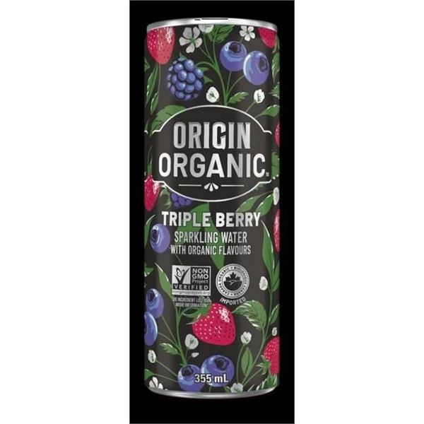 Origin Organic Triple Berry Sparkling Water, 6 x 355 mL