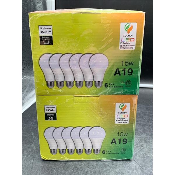 Suchot LED A19 15W Light Bulbs, 6-Pack,  Lot of 2
