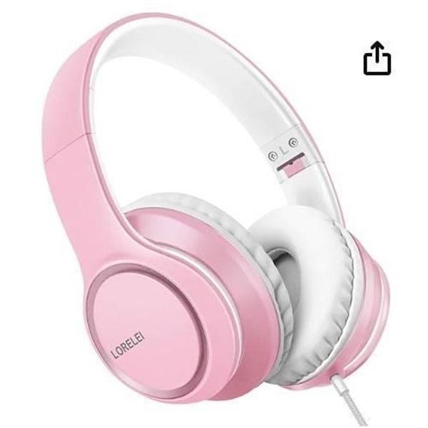 Lorelei X8 Wired Headphones with Microphone, Pink and White