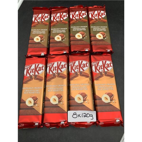 Lot of 8 KitKat Hazelnut Crunch Chocolate Bars, 120g Each