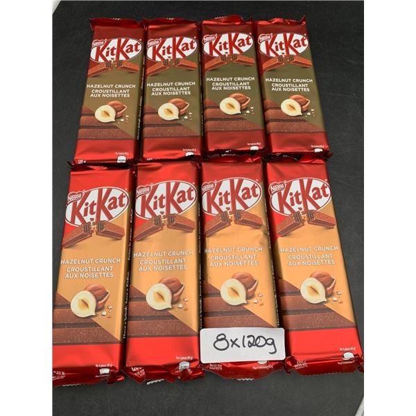 Lot of 8 KitKat Hazelnut Crunch Chocolate Bars, 120g Each