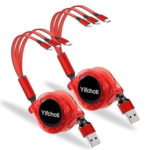 Yifchoti 2 Pack 3 in 1 Multi USB Retractable Charger Cable,3A Multiple Charging Cord Adapter with IP