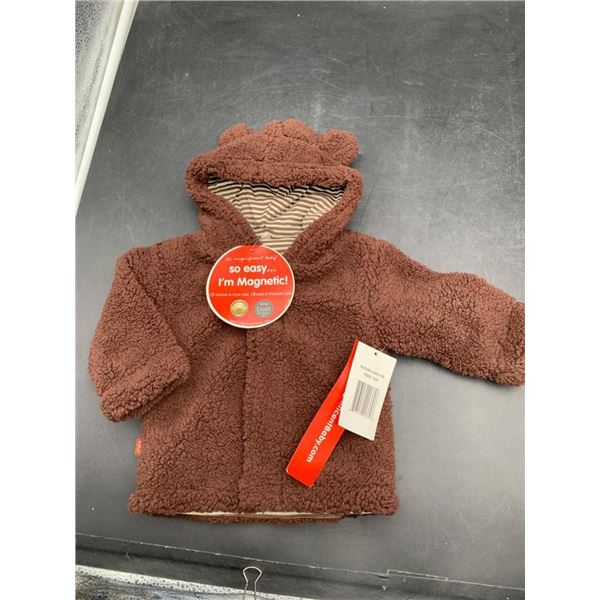 Brown Infant Jacket With Magnetic Closure and Striped Lining