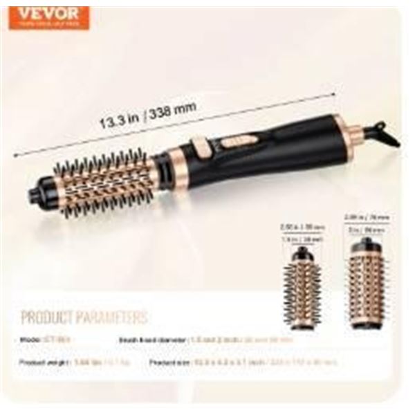 VEVOR Rotating Hair Dryer Brush – Hot Air Styling Brush with 1.5” & 2” He