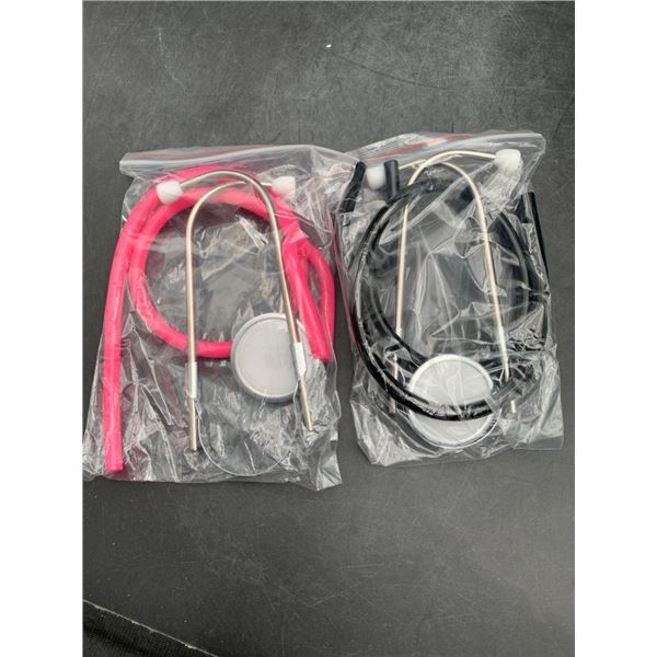 Set of Two Dual-Tube Stethoscopes in Pink and Black