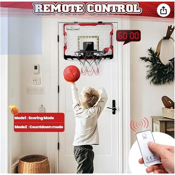 EagleStone Mini Basketball Hoop Indoor with LED Light,Double Electronic Scoreboard,Basketball Hoop I
