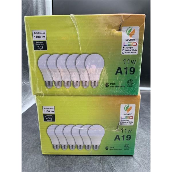 Suchot A19 LED Light Bulbs, 11W Non-Dimmable, 6-Pack x 2