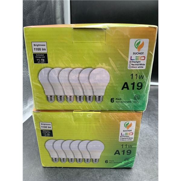 Suchot A19 LED Light Bulbs, 11W Non-Dimmable, 6-Pack x 2