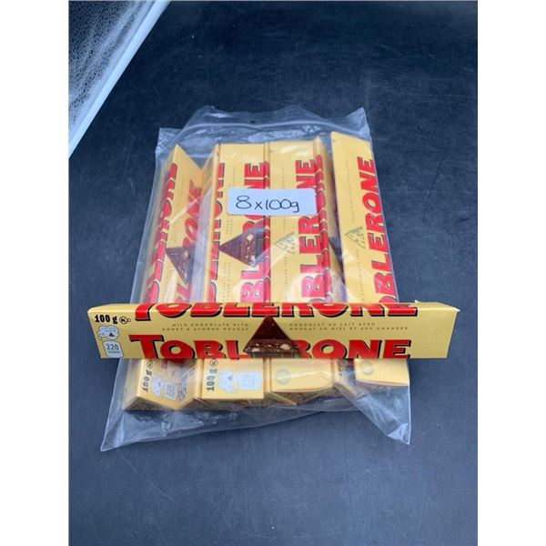 Set of Eight Toblerone 100g Milk Chocolate Bars