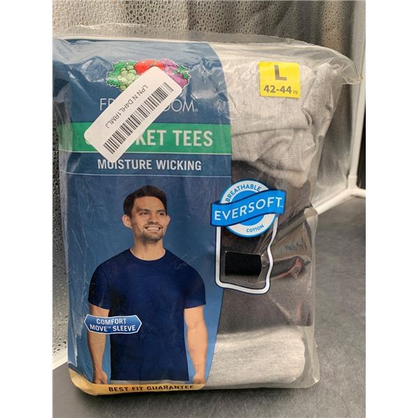 Fruit of the Loom Tag-Free Pocket Tees, Size L, 42-44 In, Moisture Wicking