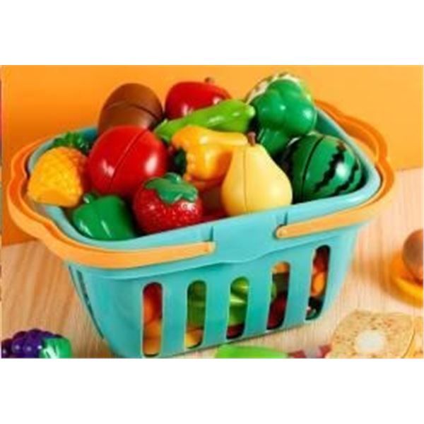 Plastic Toy Vegetable and Fruit Set with Basket