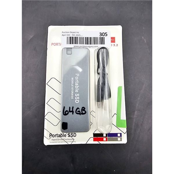 Portable SSD 64GB Model with USB Cable and Connector