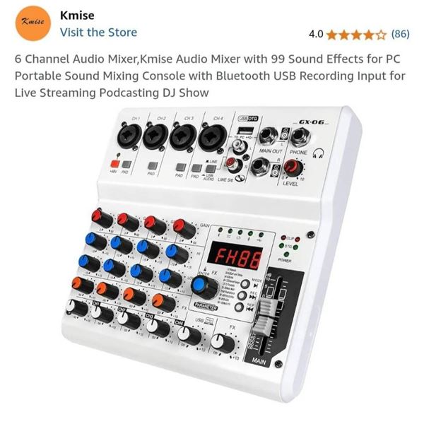 Kmise GX-06 6-Channel Audio Mixer with Bluetooth and USB Recording Input