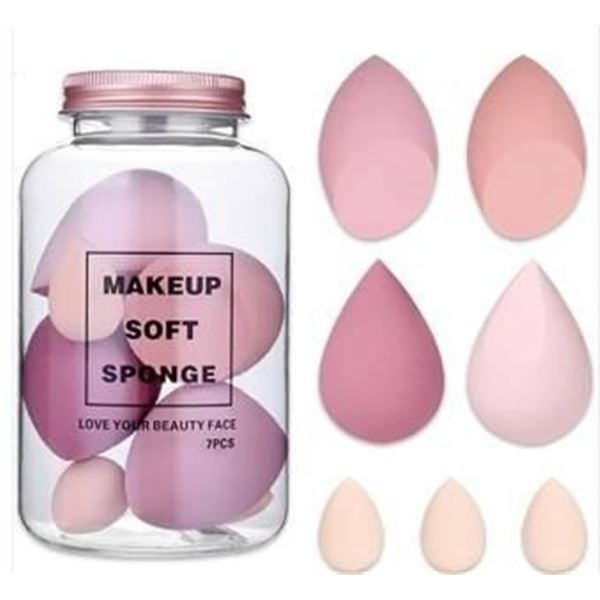Makeup Soft Sponge Set with 7 Pieces in Transparent Container