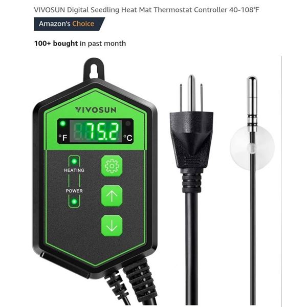VIVOSUN Digital Seedling Heat Mat Thermostat Controller, 40-108°F Temperature Range