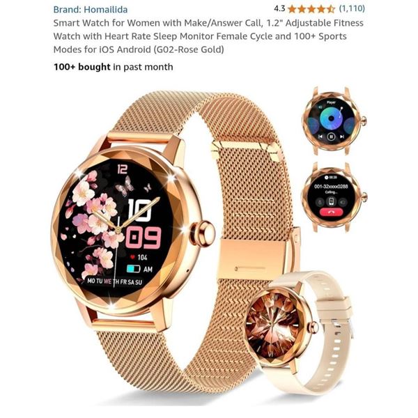 Homallida GO2 Fitness Watch, Rose Gold, 1.2-Inch Adjustable Design