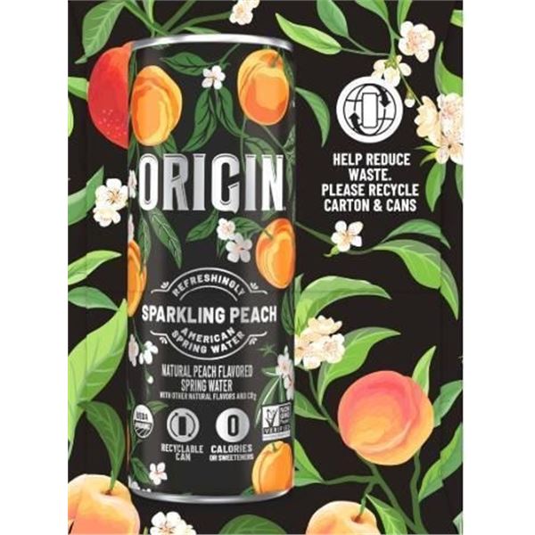 Origin Organic Peach Sparkling Water 6×355 ml Cans