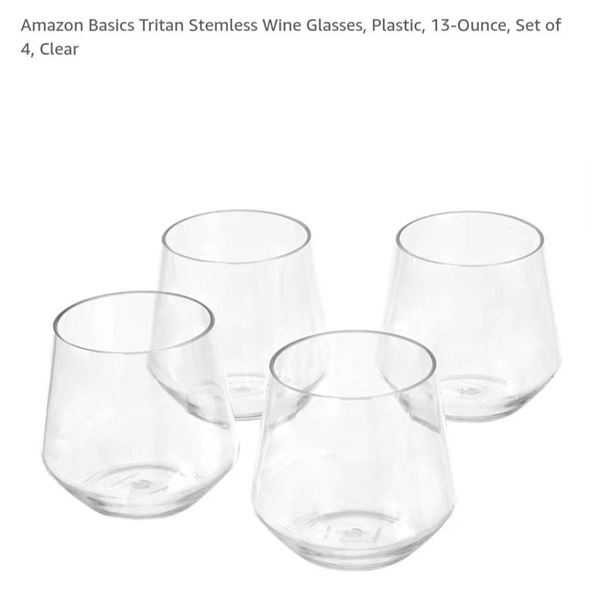 Amazon Basics Tritan Stemless Wine Glasses, 13-Ounce, Set of 4, Clear