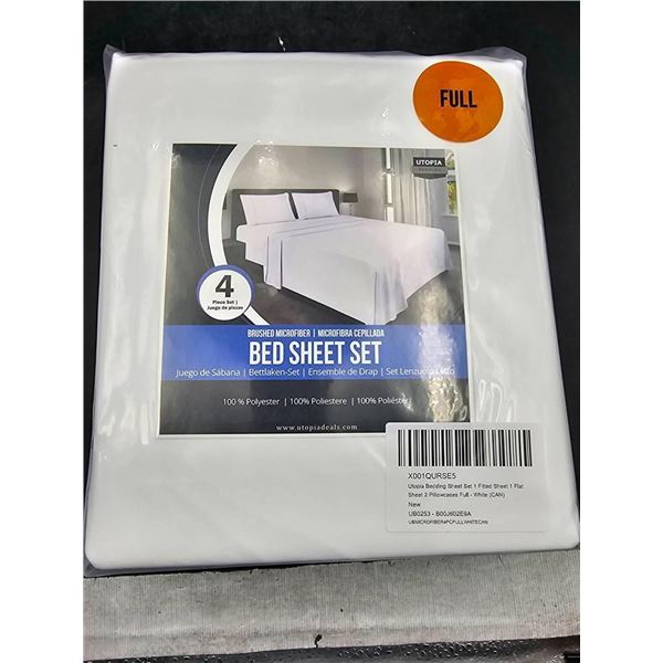 Utopia Brushed Microfiber Bed Sheet Set – Full Size – 4 Pieces – White