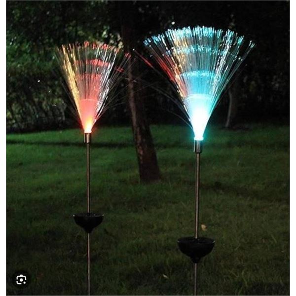 Solar Garden Light Set, Fiber-Optic Design, 2-Pack